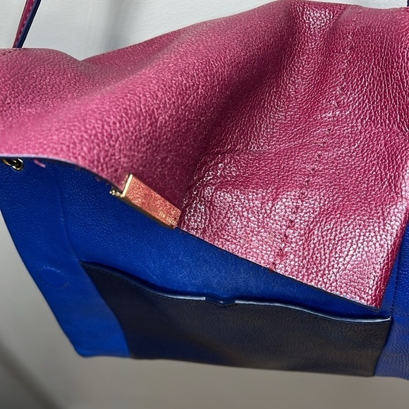 Ted Baker Blue Purple Color Block Leather Shoulder Bag - Picture 6 of 13